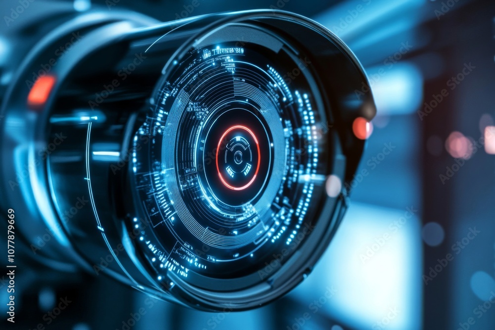 Poster futuristic security camera with digital interface
