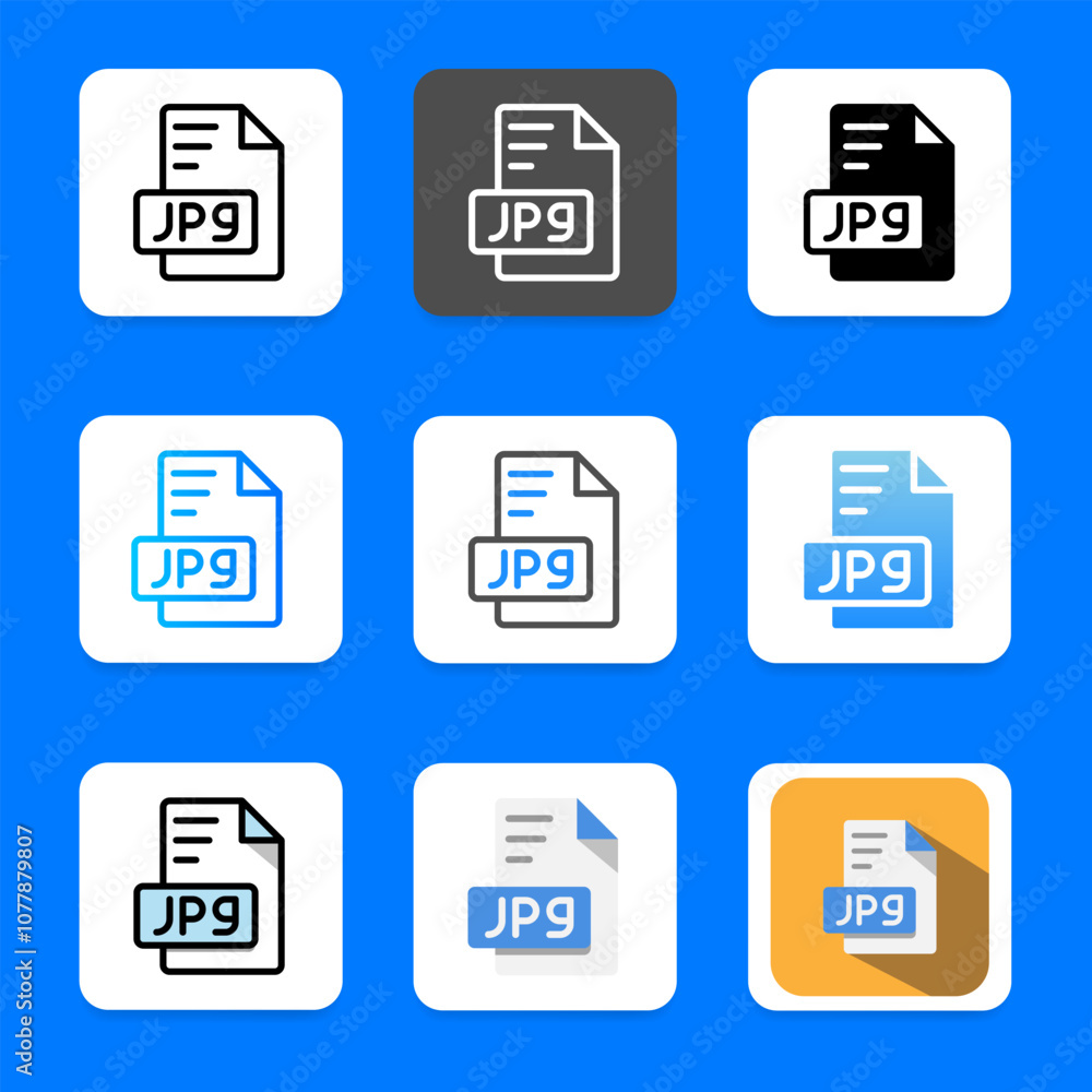 Poster set jpg extension file format icon. perfect for a wide variety of interfaces.