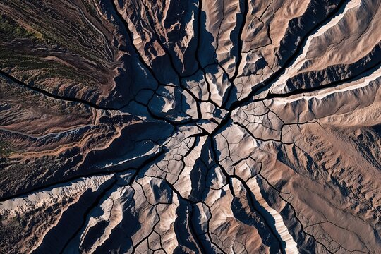 Aerial Perspective of Cracked Earth Highlighting Seismic Shifts and Landscape Damage from Natural Disasters