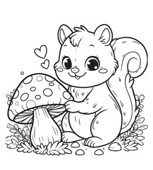 Coloring page design cute bunny with mushroom