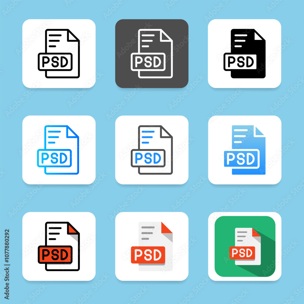 Poster set psd document file icon. can be used for format, extension and file type.