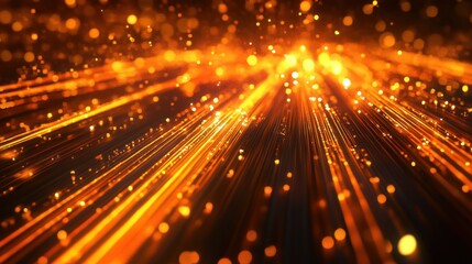 Golden Light Streaks and Glimmering Particles Abstract Background