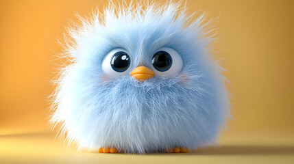 Cute Blue 3D Fluffy Bird Illustration
