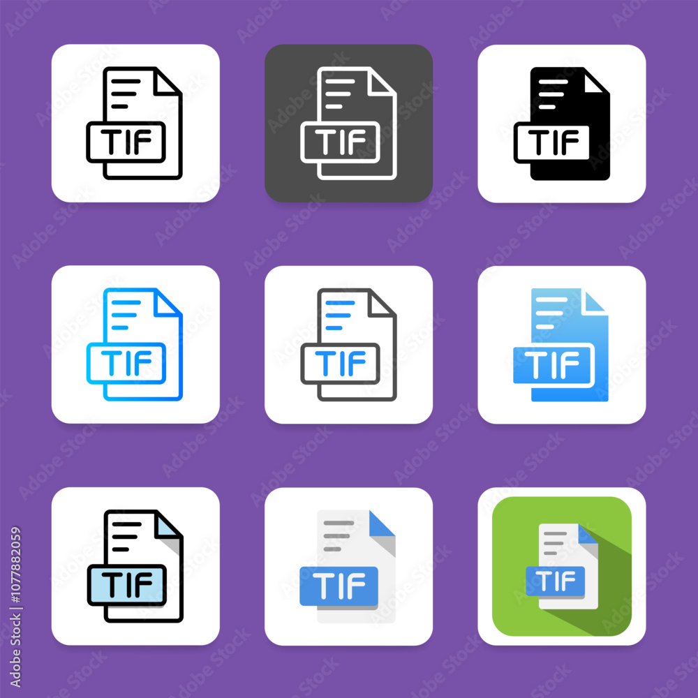 Aufkleber set tif document format icon. extension, file type. with a simple style.