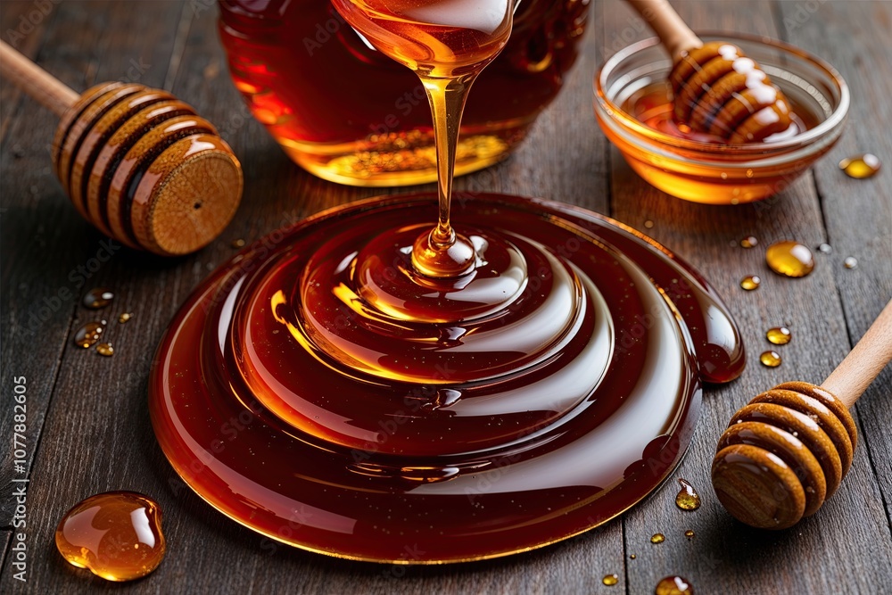 Poster three dimensional honey drip texture background with amber syrup effect