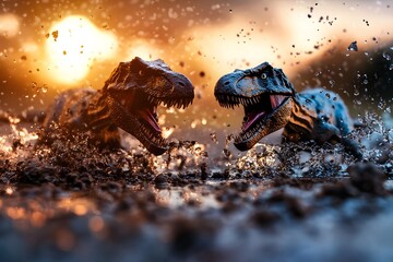 Fototapeta premium T-Rex Battle at Sunset