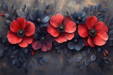gothic watercolor illustration of darkly beautiful flowers set against an isolated backdrop merging elegance with mysterious undertones perfect for a contemporary art piece