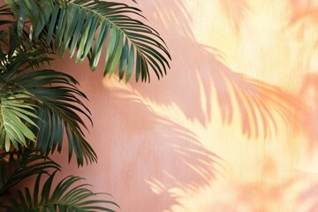 Palm Fronds Cast Shadows on a Peach Wall