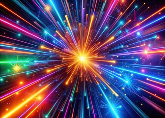 Obraz premium Abstract Neon Panoramic Fireworks 3D Render