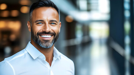 Obraz premium Smiling Man in White Shirt - Photo