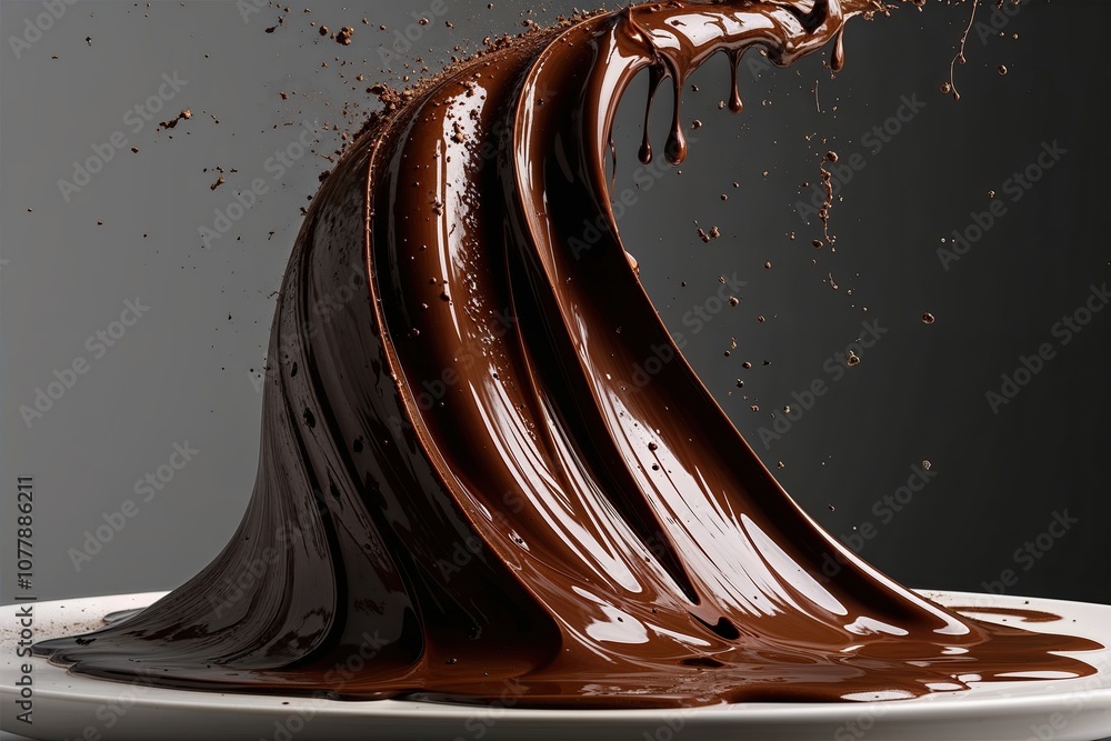 Poster decadent chocolate wave experience with cocoa drizzles and smooth texture