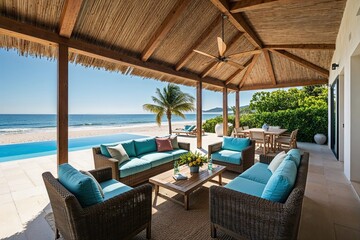 Luxurious Summer Villa with Elegant Oceanside Lounge Spacious Terrace and Pool Overlooking Sunny Beach