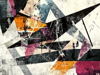 Abstract Geometric Composition with Grunge Texture and Vibrant Colors