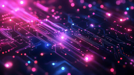Fototapeta premium Abstract 3D Background with Neon Lights and Circuit Board