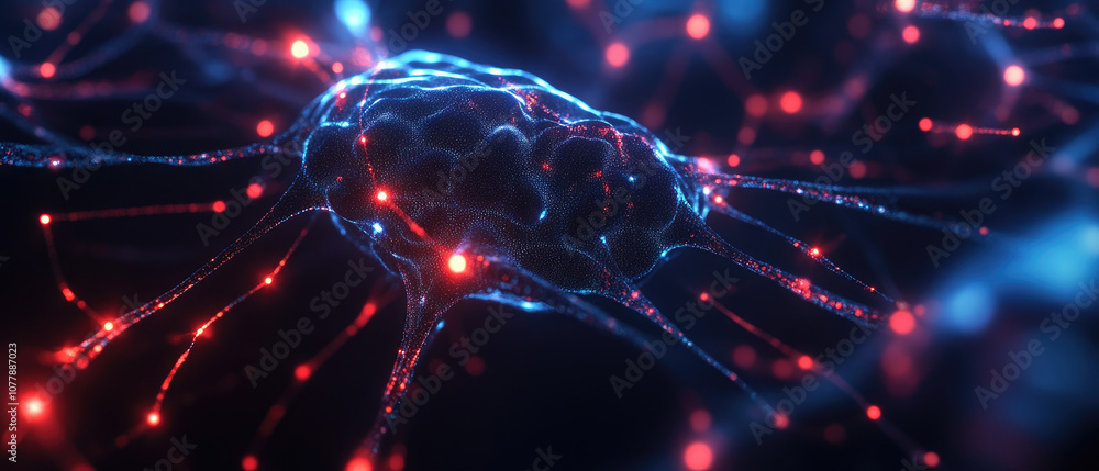 Poster futuristic ai landscape, an abstract depiction of glowing neural networks representing advanced arti