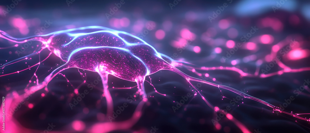 Poster futuristic ai concept, glowing neural networks interwoven in an abstract digital landscape, represen