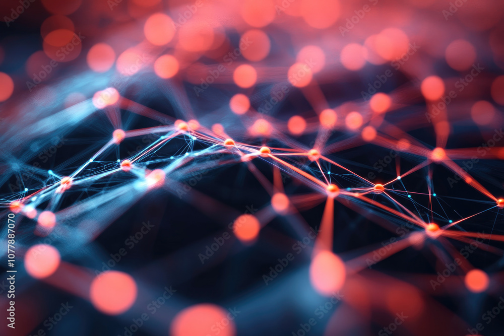 Poster futuristic digital network, interconnected points and particles, abstract ai mesh, geometric wirefra