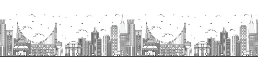 Fototapeta premium Seamless pattern with outline San Francisco California City Skyline with Modern Buildings Isolated on White. San Francisco USA Cityscape with Landmarks.
