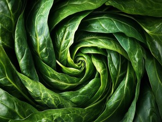 Obraz premium A Spiraling Arrangement of Green Leaves Forming a Rose-Like Shape