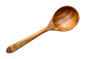 Handcrafted wooden spoon isolated on transparent background for culinary arts and rustic kitchen design projects featuring natural utensils and organic cooking tools