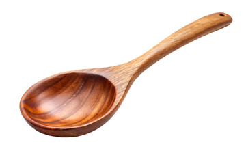 Handcrafted wooden spoon isolated on transparent background for culinary arts and rustic kitchen design projects featuring natural utensils and organic cooking tools