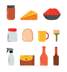 Vector Illustration of Hand Drawn Daily Needs Grocery Set. Essential Shopping Items