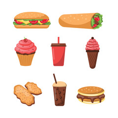 Vector Hand Drawn Set of Fast Food Illustrations for Restaurant Branding