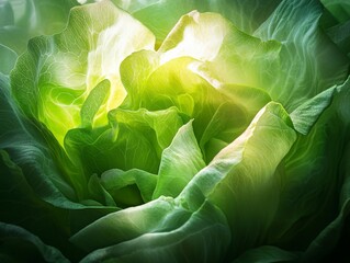 Obraz premium Close-up of a Green Lettuce Head with Light Filtering Through Leaves