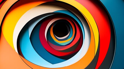 Obraz premium Abstract spiral of colorful overlapping circles leading to a black void.