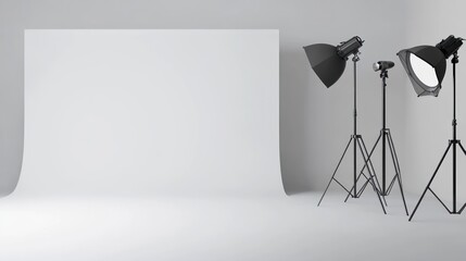 Photography Studio Setup with Lights and Backdrop