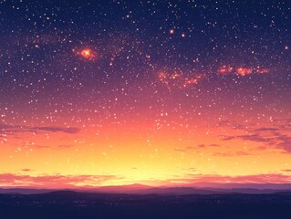 Fototapeta premium Capture the beauty of a dreamy twilight sky adorned with soft golden stars in watercolor style