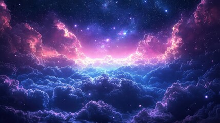 Fototapeta premium Experience the ethereal night scene filled with stardust and soft pastel clouds enveloping the sky