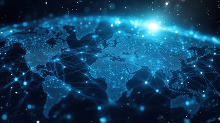 Futuristic digital network map on dark background