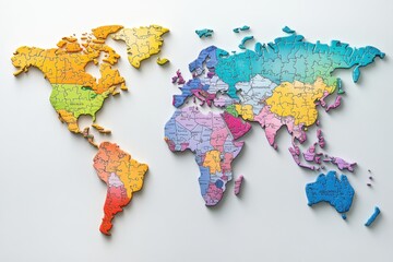 Colorful world map puzzle on a table