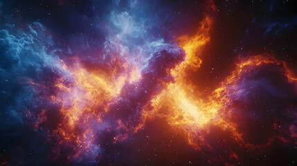 Fototapeta premium Cosmic Nebula Illustration - Fiery and Blue Clouds in Space