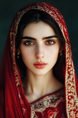 Woman in Red Dress and Veil