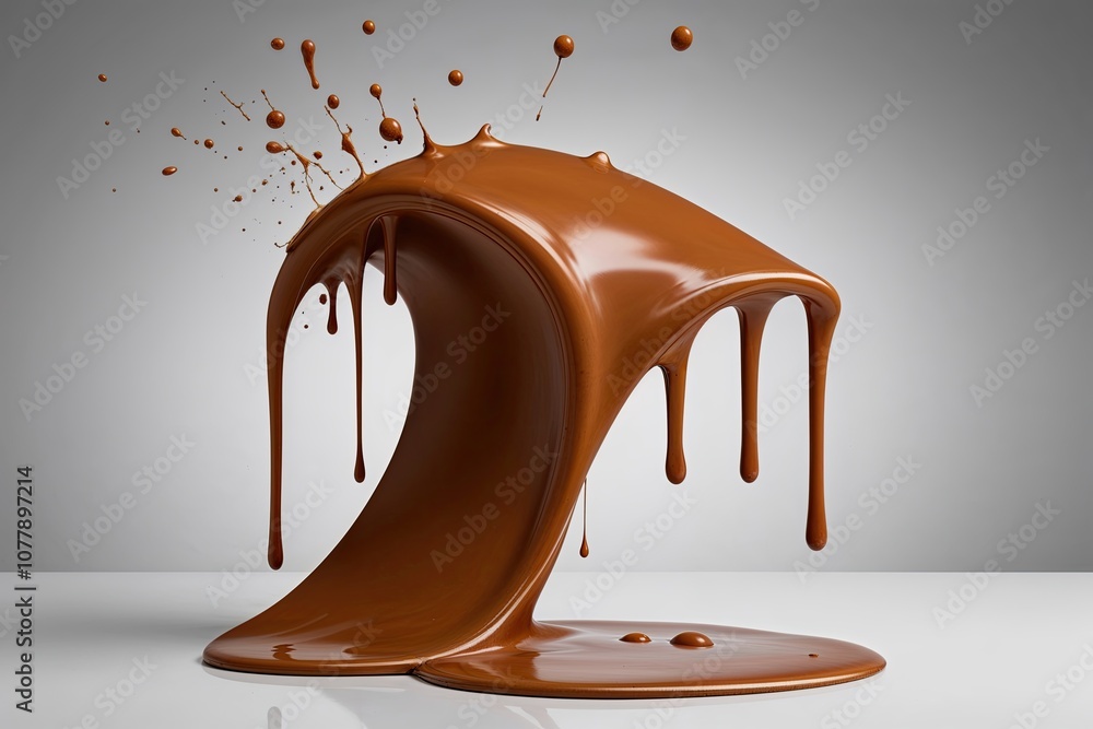 Poster Smooth Caramel Wave with Drips and Splatters in a Three-Dimensional Design