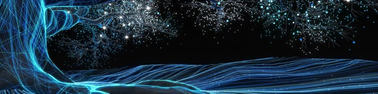 Ultra-wide screen technology particle tree rotation tree bottom view