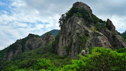The majestic rocky mountain of Amisan in Gunwi, Korea