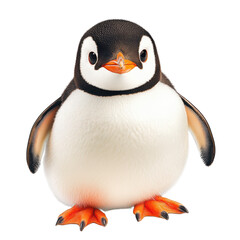 Fototapeta premium Cute penguin with round body and vibrant orange feet, standing proudly against transparent background. This charming bird captures attention with its playful demeanor