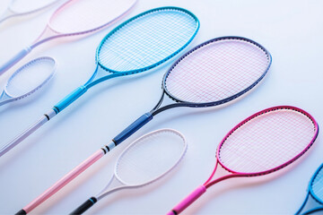 badminton rackets on white background