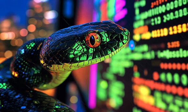 a snake with digital background