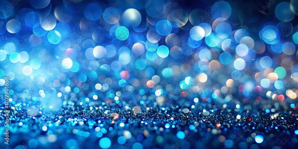 Poster abstract background with blue particles and bokeh effect, creating a vibrant and fantasy-like atmosp