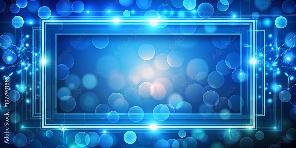 Poster abstract blue frame layout design for tech innovation concept background with bokeh effect featuring