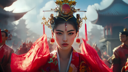 Dramatic cinematic journey back to ancient china with an twist blending historical narratives with visual innovation. Cinematic. Illustration