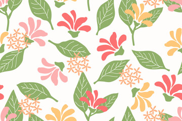 Flower seamless pattern design with beautiful flower and leaves. Flower art. floral and leaf pattern design for fabric, cotton, wallpaper, satin, gift wrap, carpet, background.