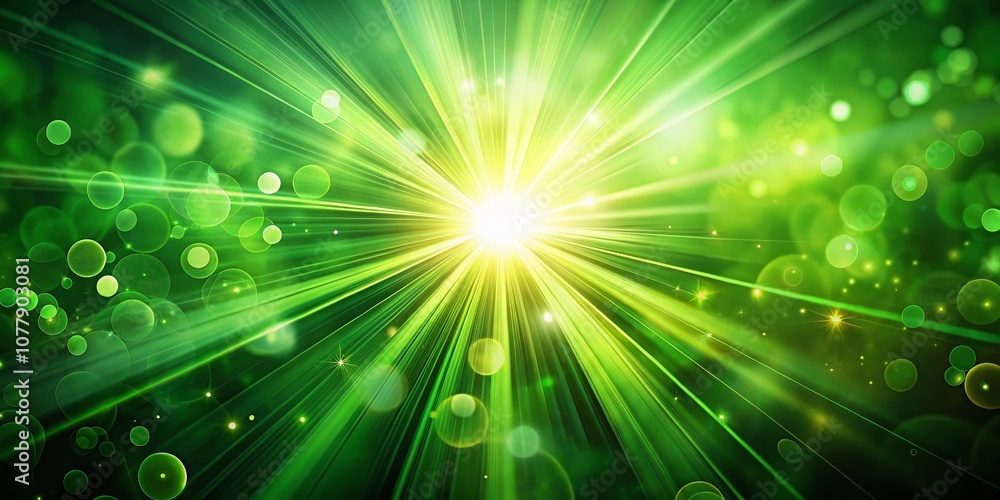 Poster abstract green lens flare background with natural rays creating a dreamy silhouette effect for artis