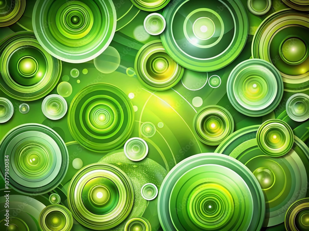 Poster abstract green swirling circles design illustration with dynamic flow and depth for modern art backg