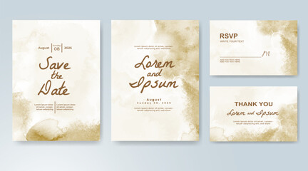 Wedding card invitation template with hand painted watercolor splash