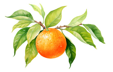 Orange fruit with leaves, fruit on transparent background
